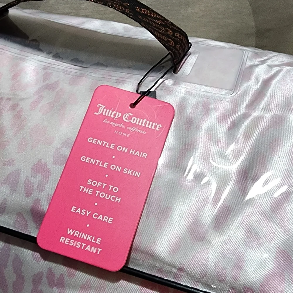 Juicy Couture Pink and Silver Satin Comforter Set - Queen